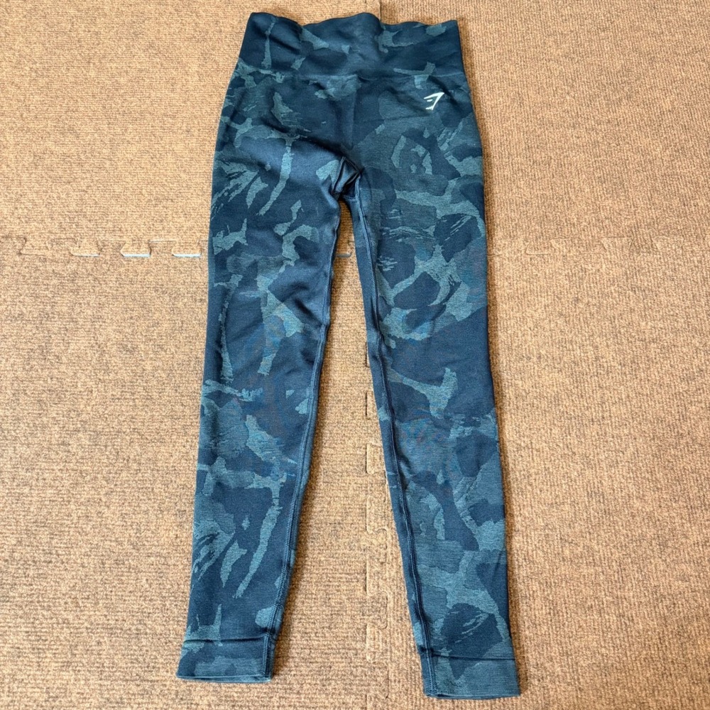 Gymshark Adapt Camo Seamless Leggings Teal Black High Waist Ruched B1A2K Small